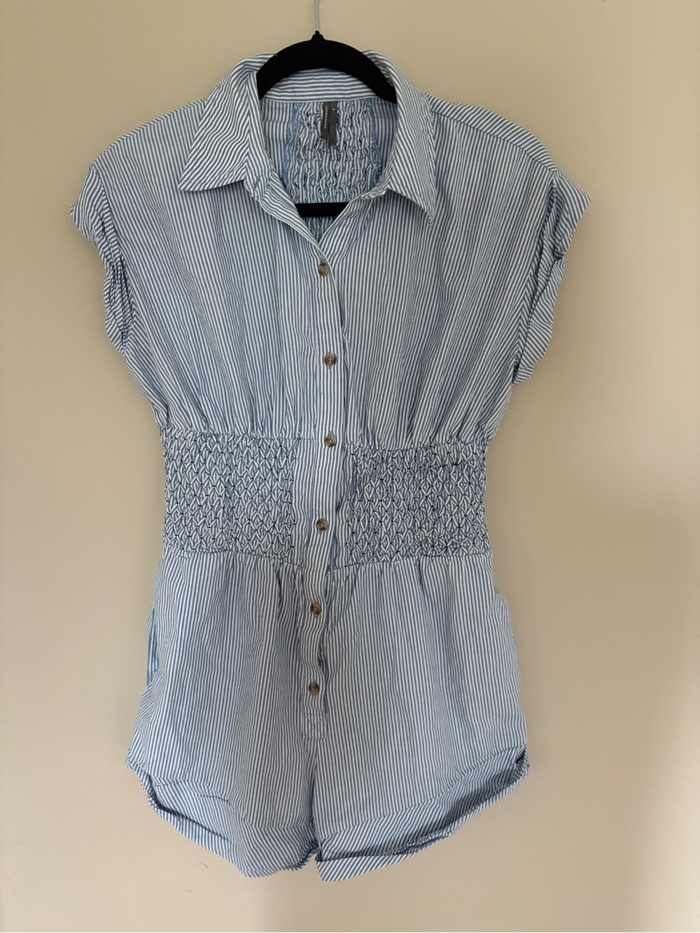 Anthropologie Light Blue Striped Smocked-Waist Women's Romper